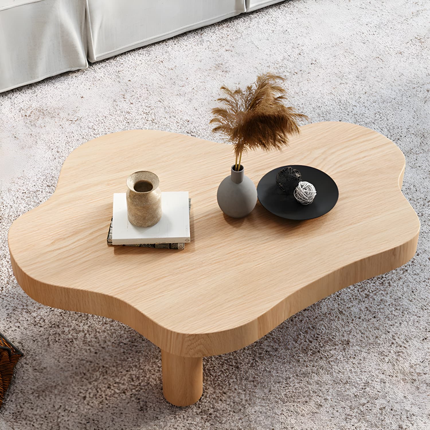 Contemporary 3 Legs Coffee Table Wood Cloud Shaped Cocktail Table thumbnail 5