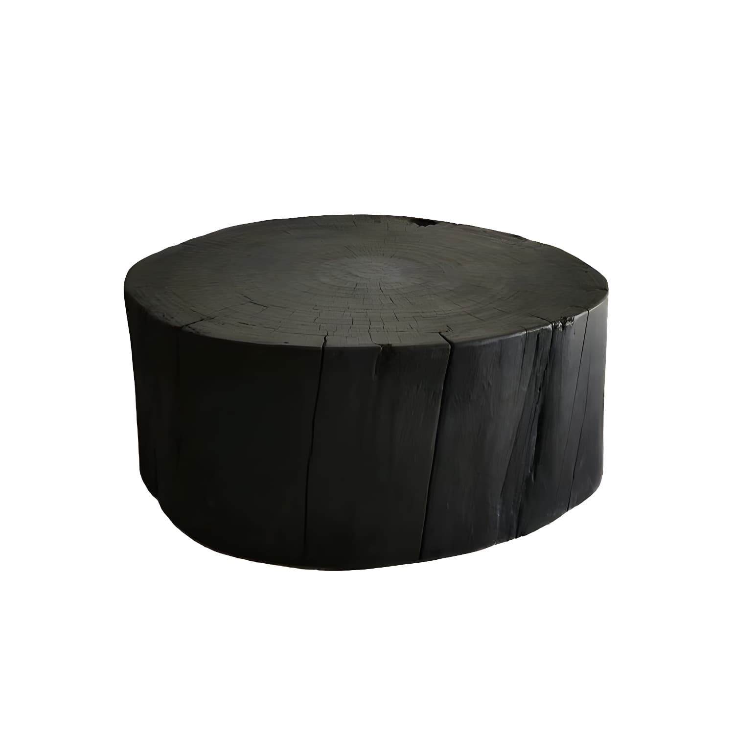 Round Wood Mid-Century Modern Coffee Table with Drum Base and Distressed Finish thumbnail 7