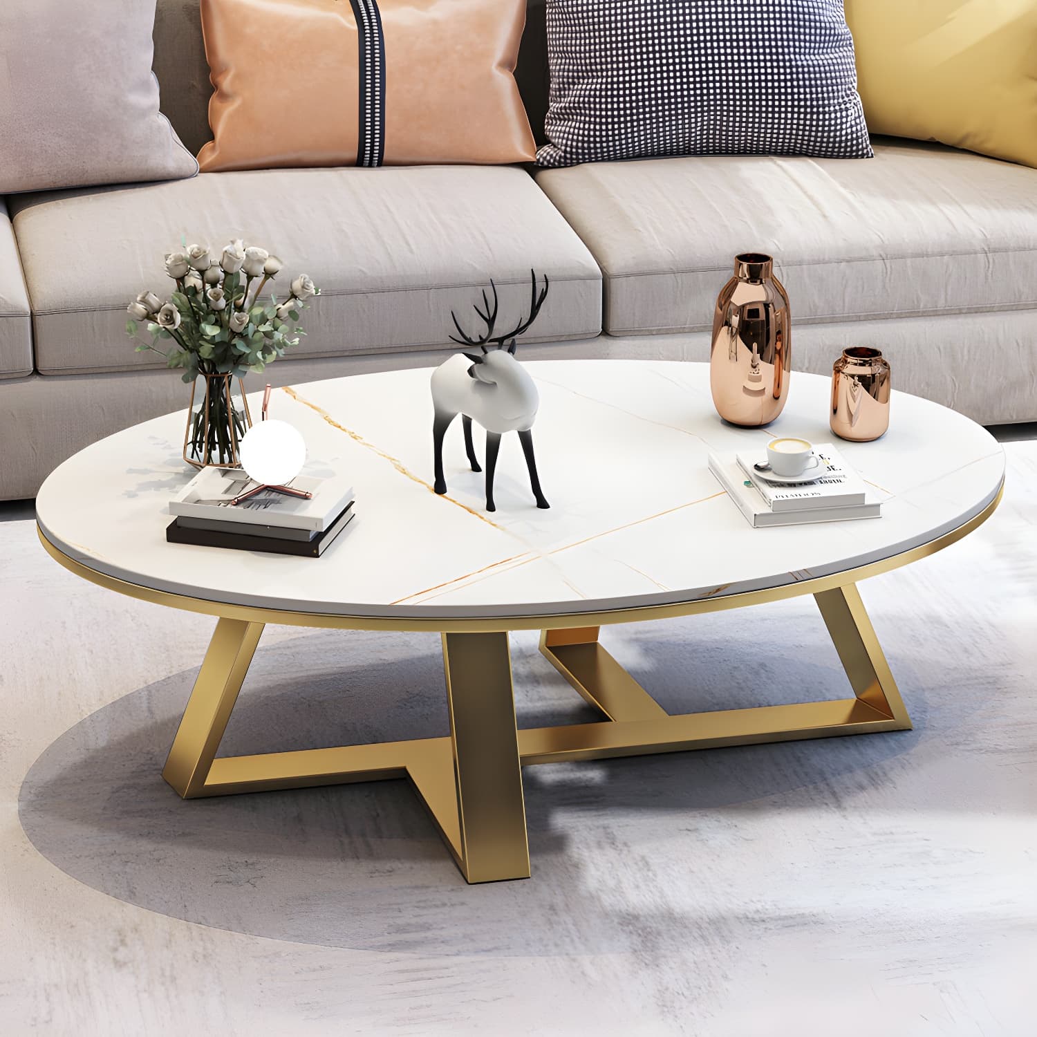 Slate Oval Coffee Table Minimalist Coffee Table for Living Room thumbnail 5
