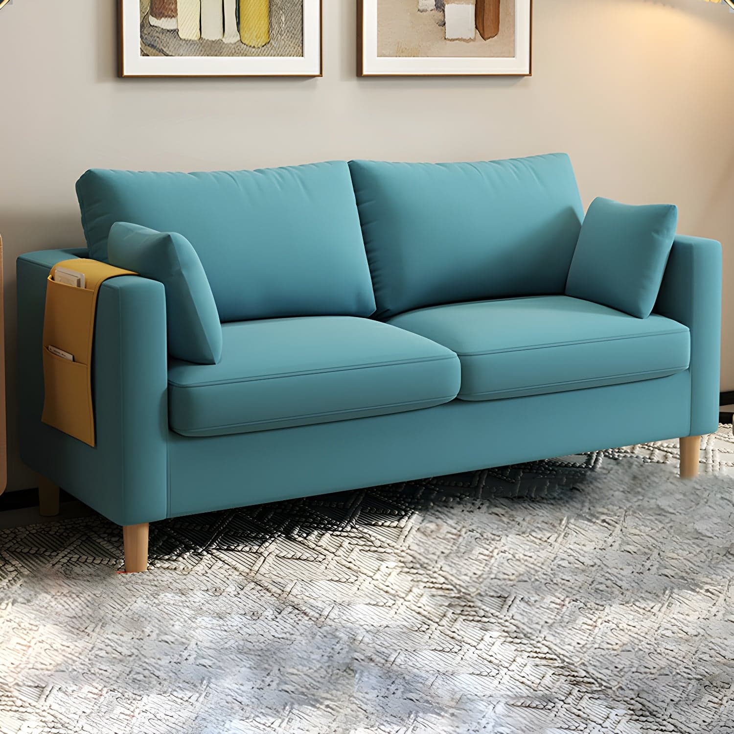 Contemporary Square Arm Loveseat with Machine Washable Cover and Pillows thumbnail 10