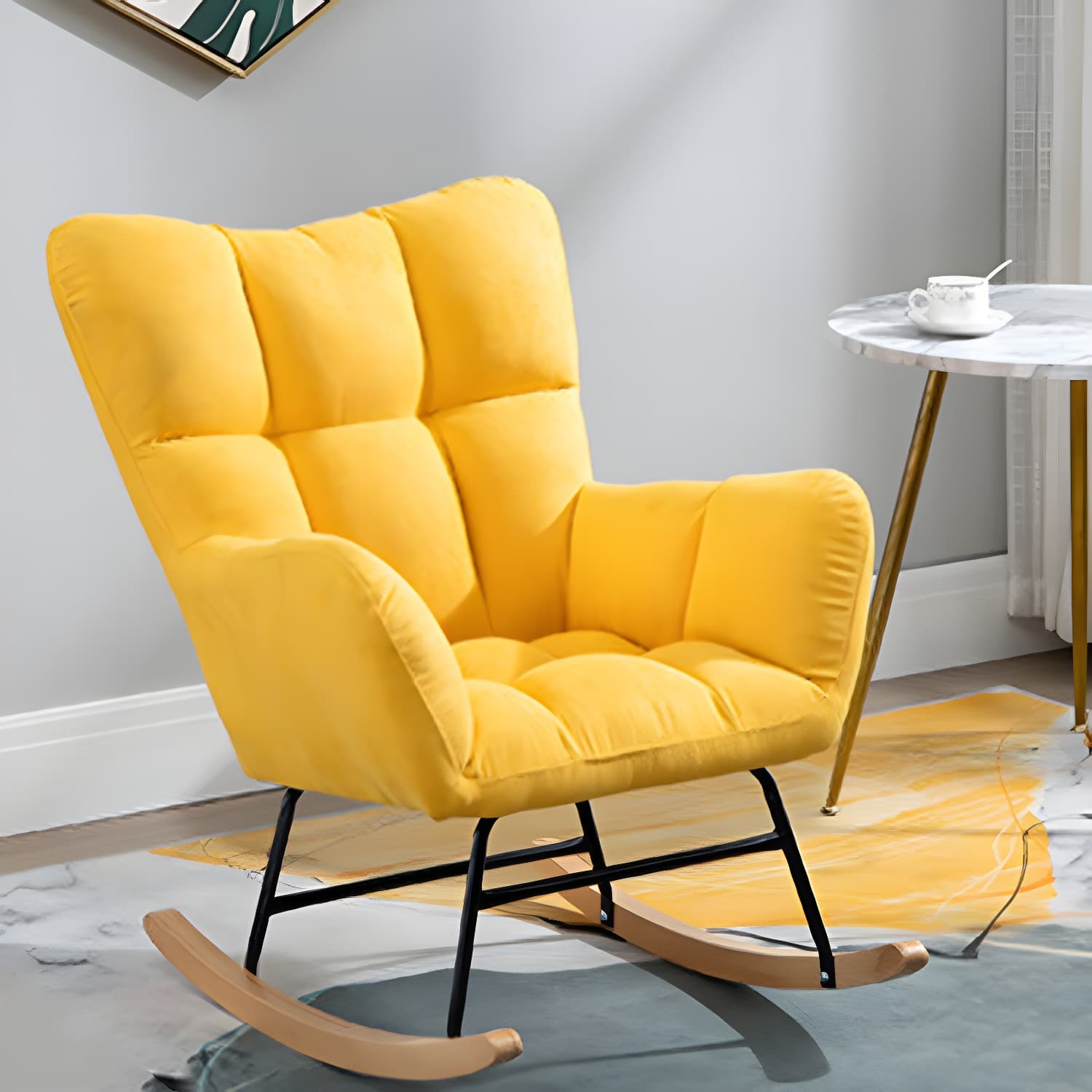 Modern Upholstered Rocking Chair Wingback Rocker Chair for Living Room thumbnail 24
