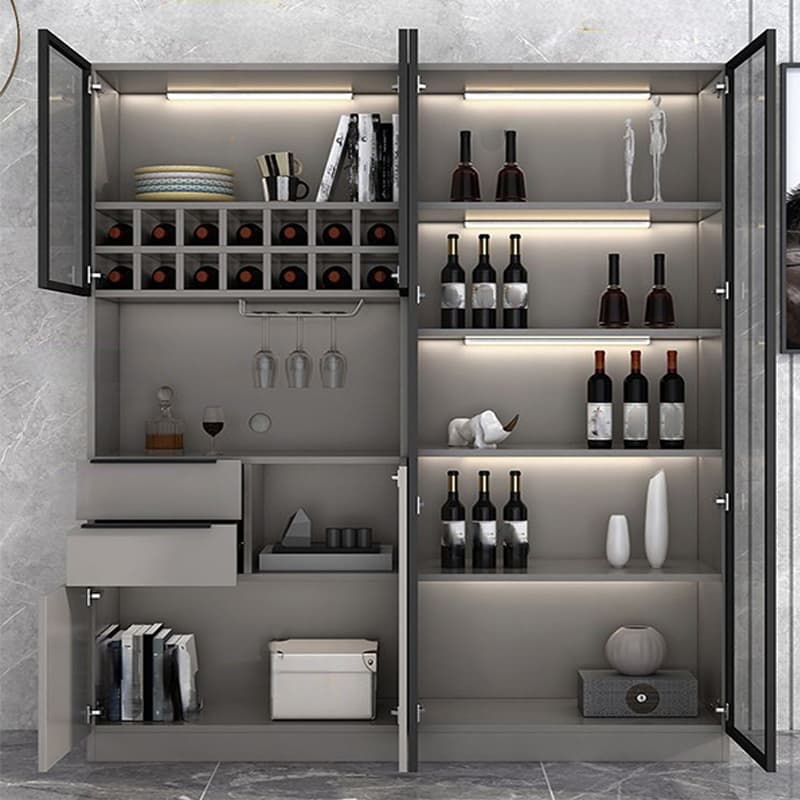 Luxurious Dark Wood Sideboard with Glass Doors and Elegant Stemware Rack thumbnail 5