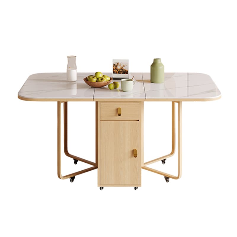 Scandinavian Folding Dining Set in Light Wood with Upholstered Chairs and Extendable Table thumbnail 5