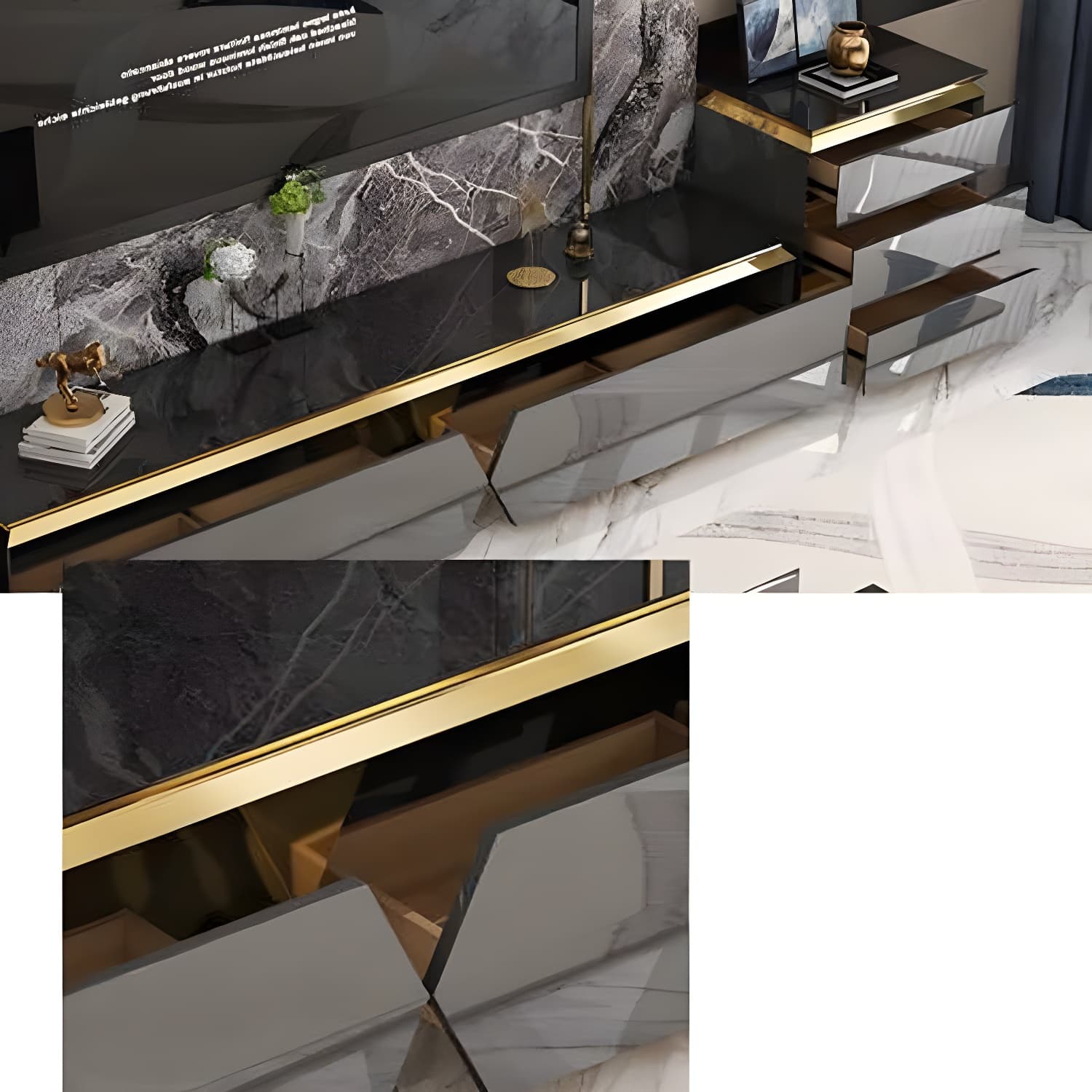 16" W Glam TV Media Stand Enclosed Storage Glass TV Media Console with Drawers thumbnail 11