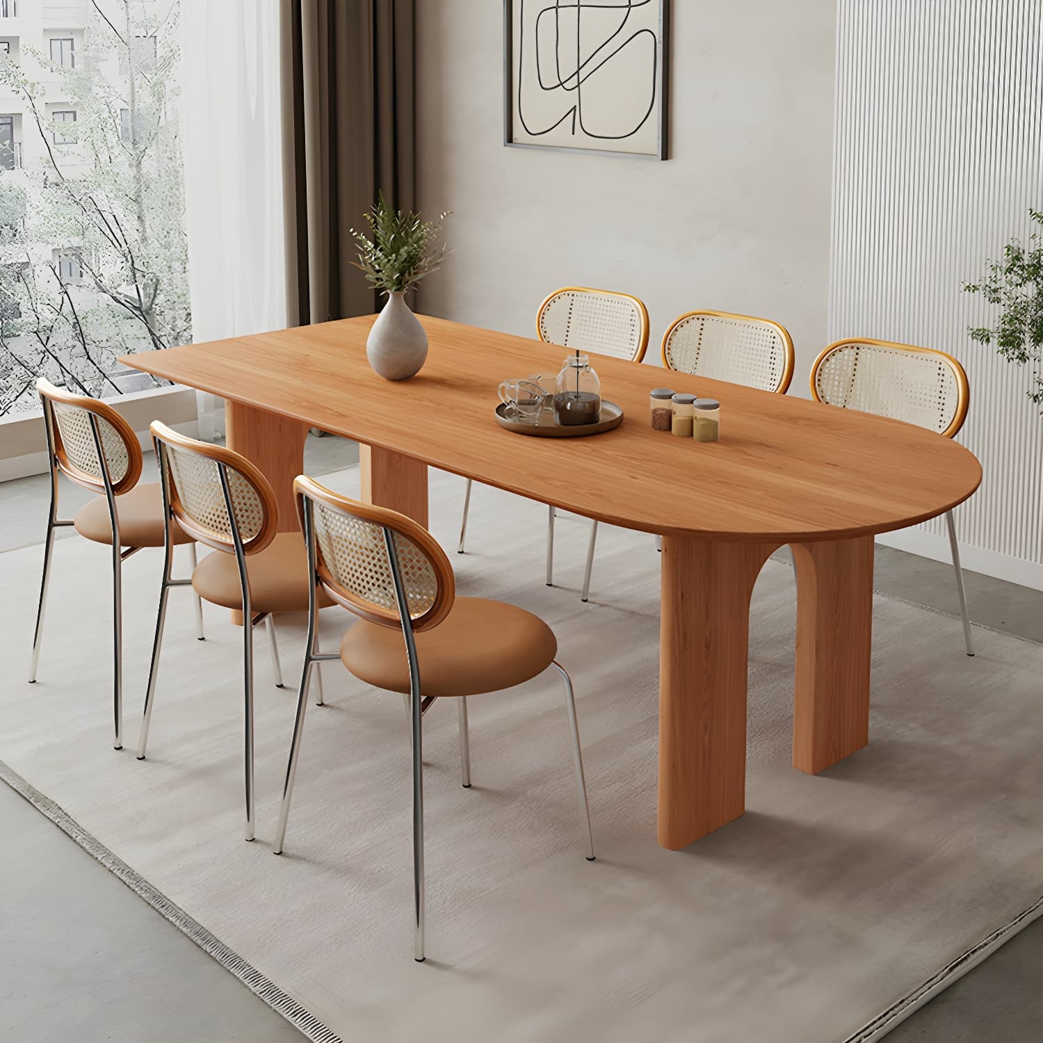 Scandinavian Wooden Oval Dining Table in Natural and Brown for Dining Room thumbnail 10