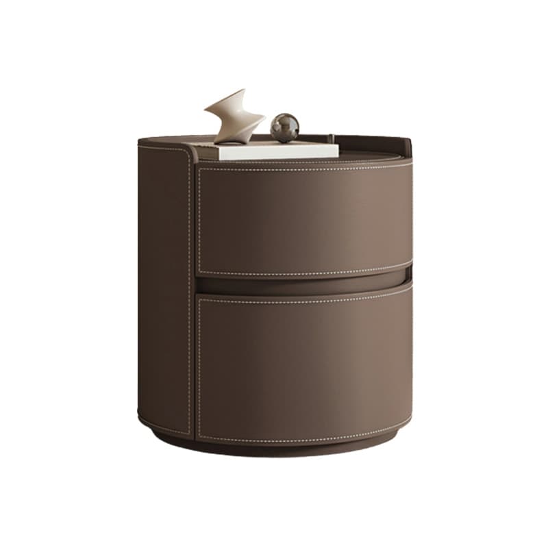 Modern Faux Leather Round Nightstand with 2 Drawers in Under 21 in. Narrow Size thumbnail 16