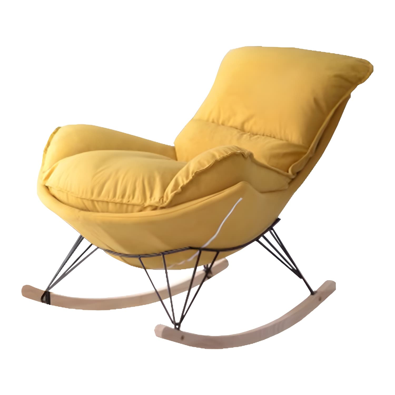 Modern Upholstered Rocking Chair with Ottoman Set - Natural Wood Legs thumbnail 18