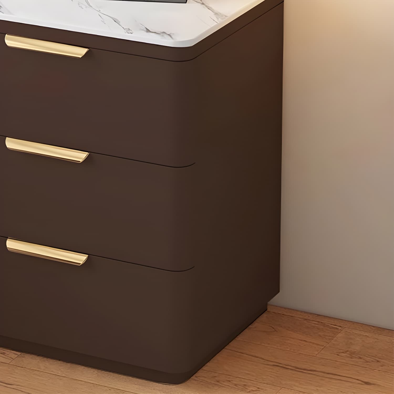 Modern 3 Drawers Nightstand with Slate Countertop and Gold Handles for Bedroom thumbnail 14
