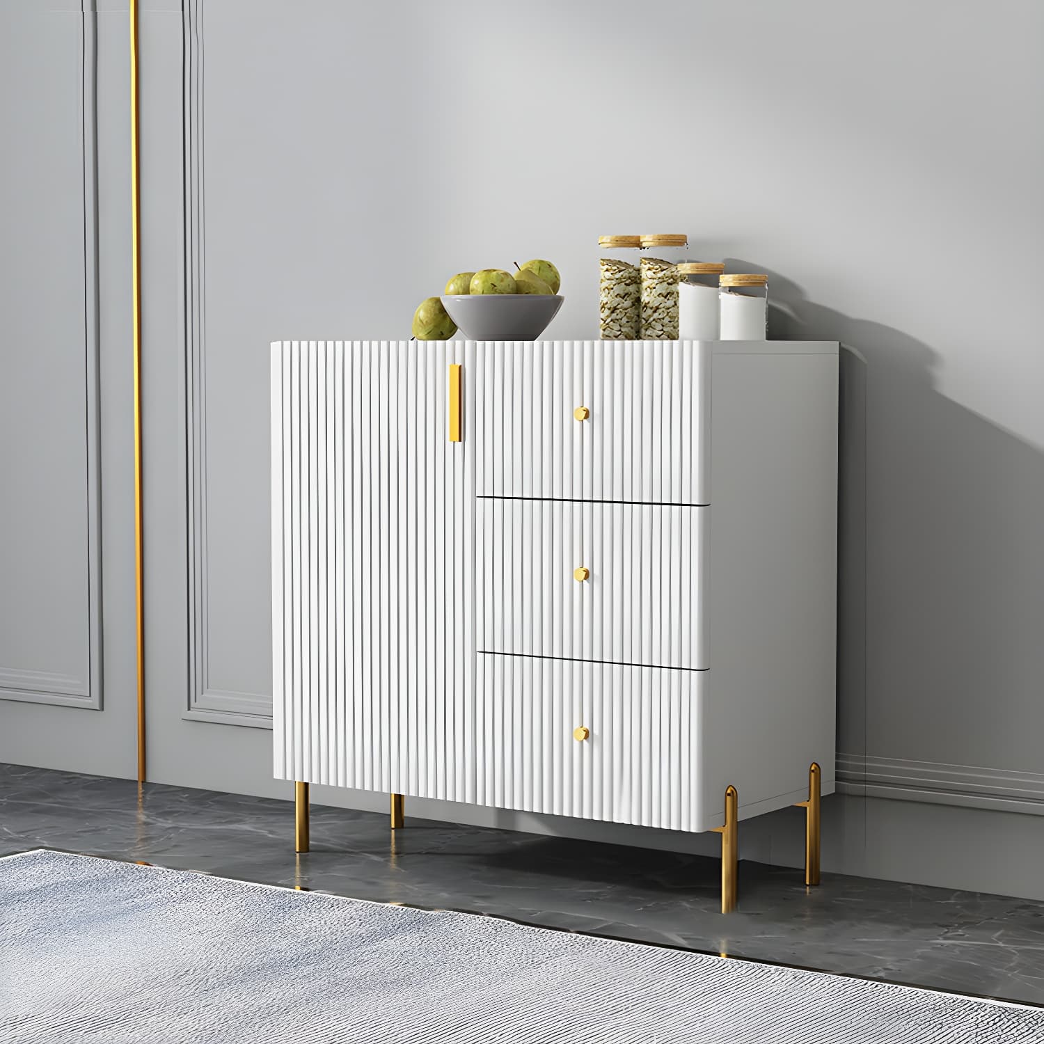 Living Room Glam Faux Wood Sideboard with Shelves and 3 Drawers thumbnail 4