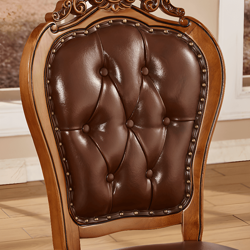Steady Bordered Leather Upholstered Side Chair/Arm Chair with Wooden Legs and Nailhead Embellishment for Dinette in a Nordic Style thumbnail 8