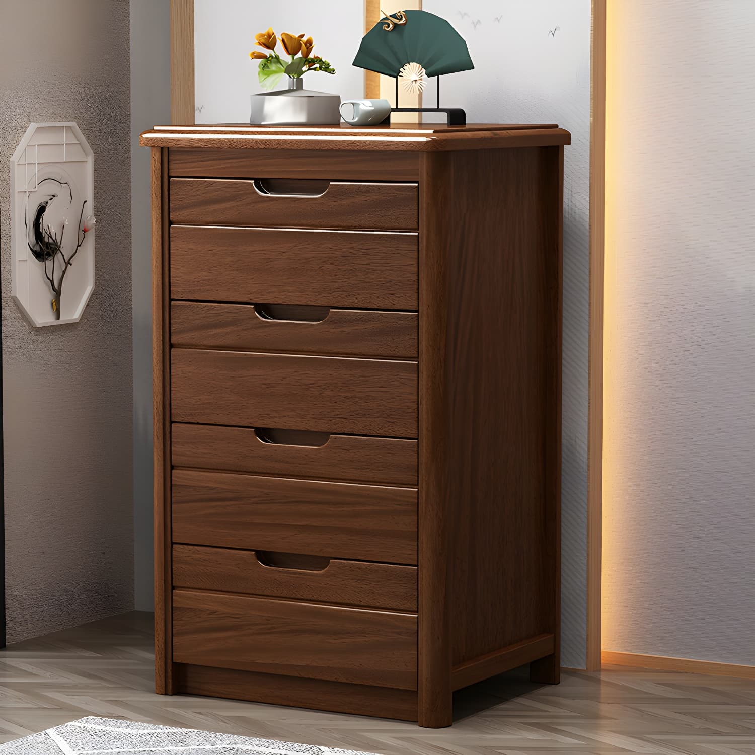 Traditional Wood Dresser with Drawers in Narrow Design and Rubberwood Material thumbnail 14