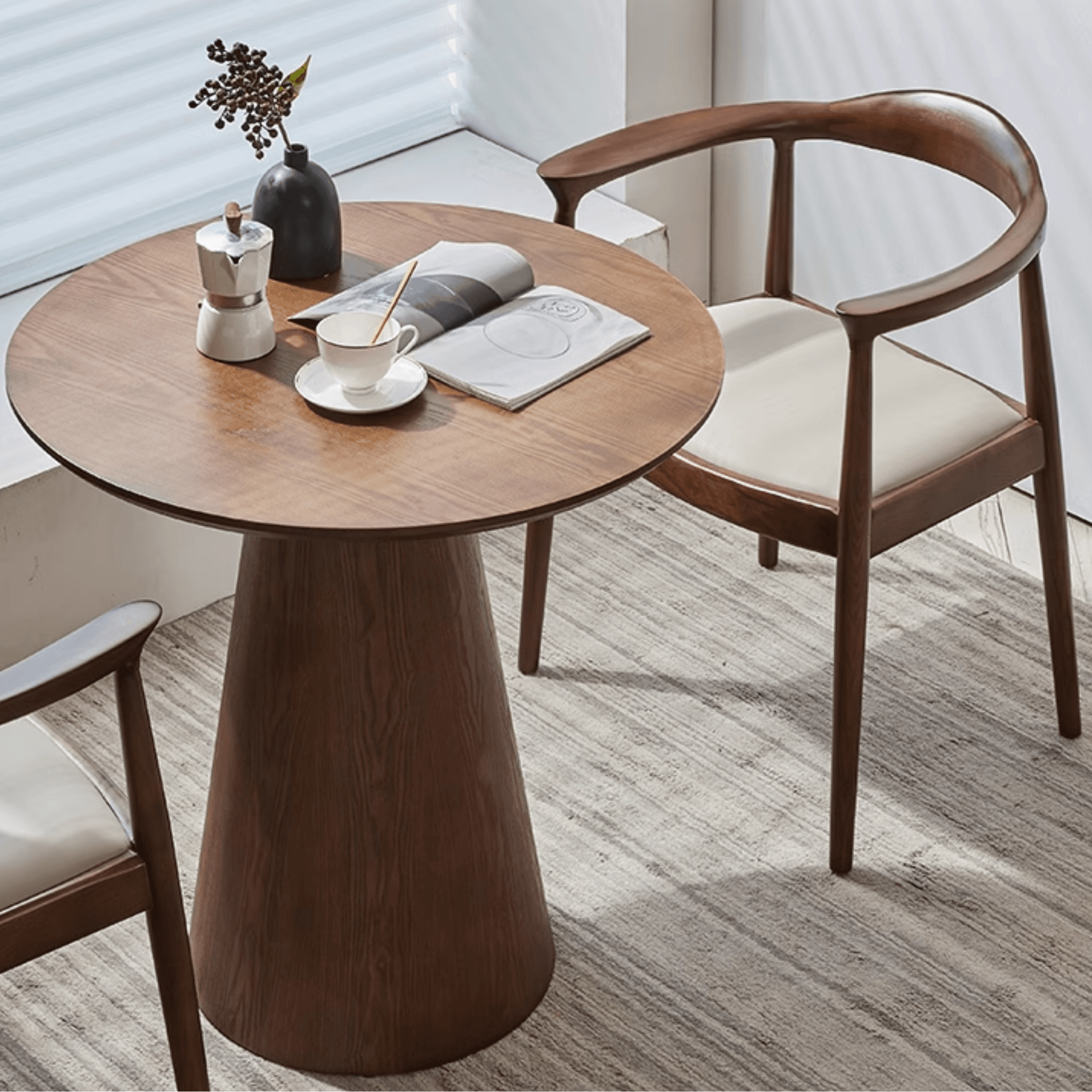 Scandinavian Style Standard Height Fixed Lumber Dining Table for 2 with Sepia Top thumbnail 4