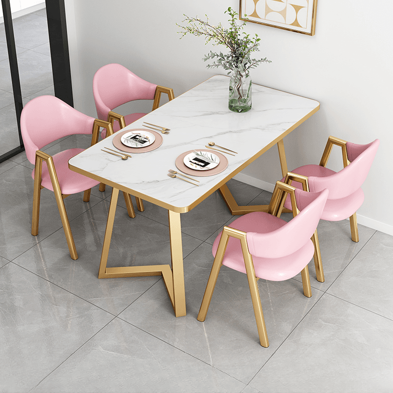 Glamorous Stone Top Sleigh Base Dining Table Set thumbnail 14