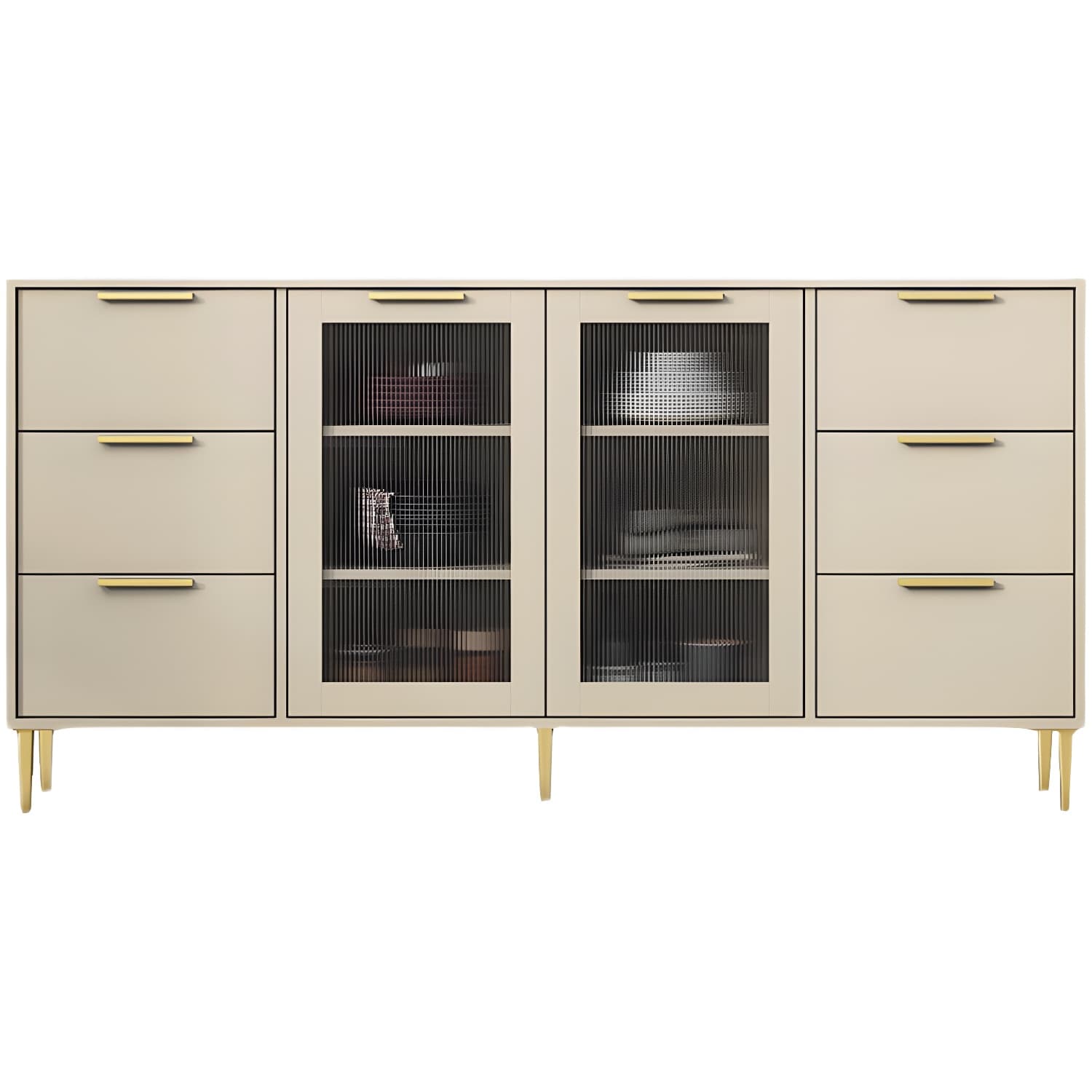 Glam Engineered Wood Sideboard Glass Doors Sideboard with Gold Legs thumbnail 9