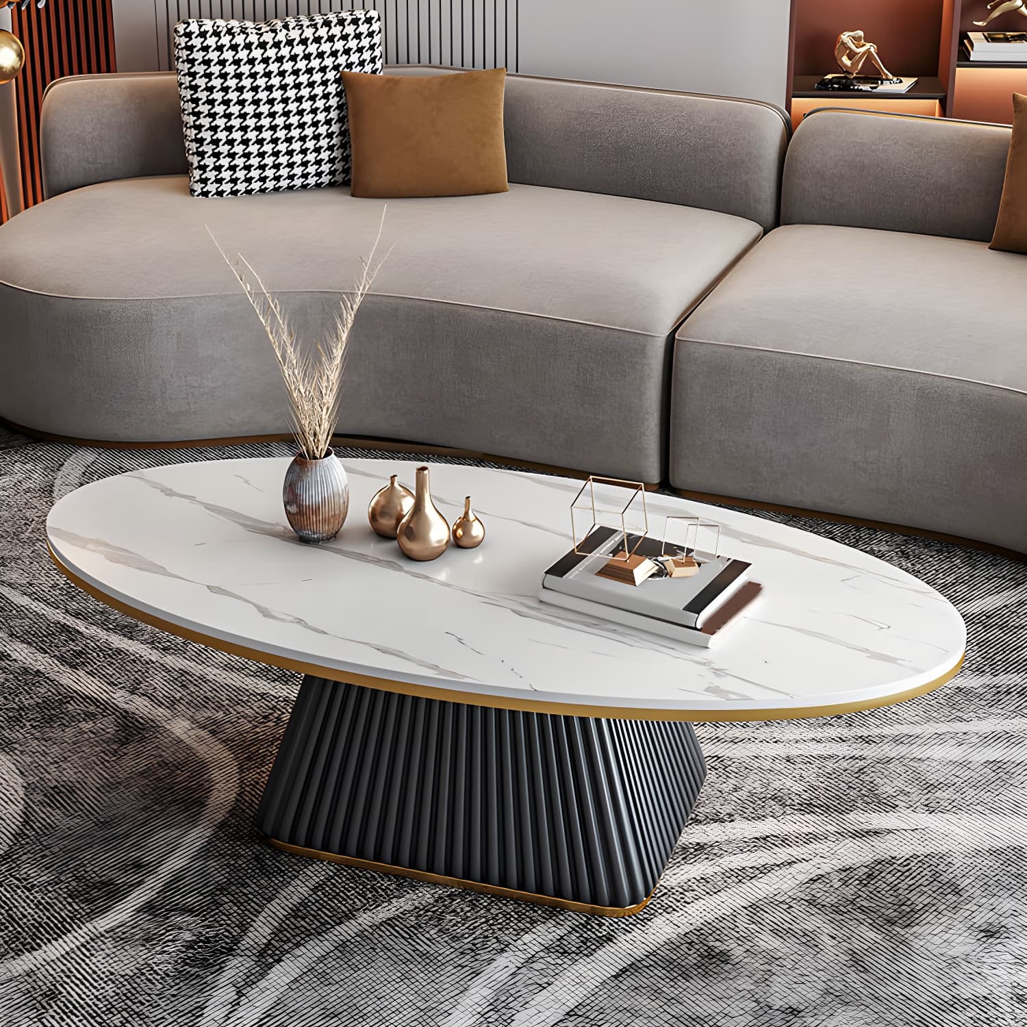 Glam Pedestal Cocktail Table Oval Coffee Cocktail Table for Home thumbnail 5