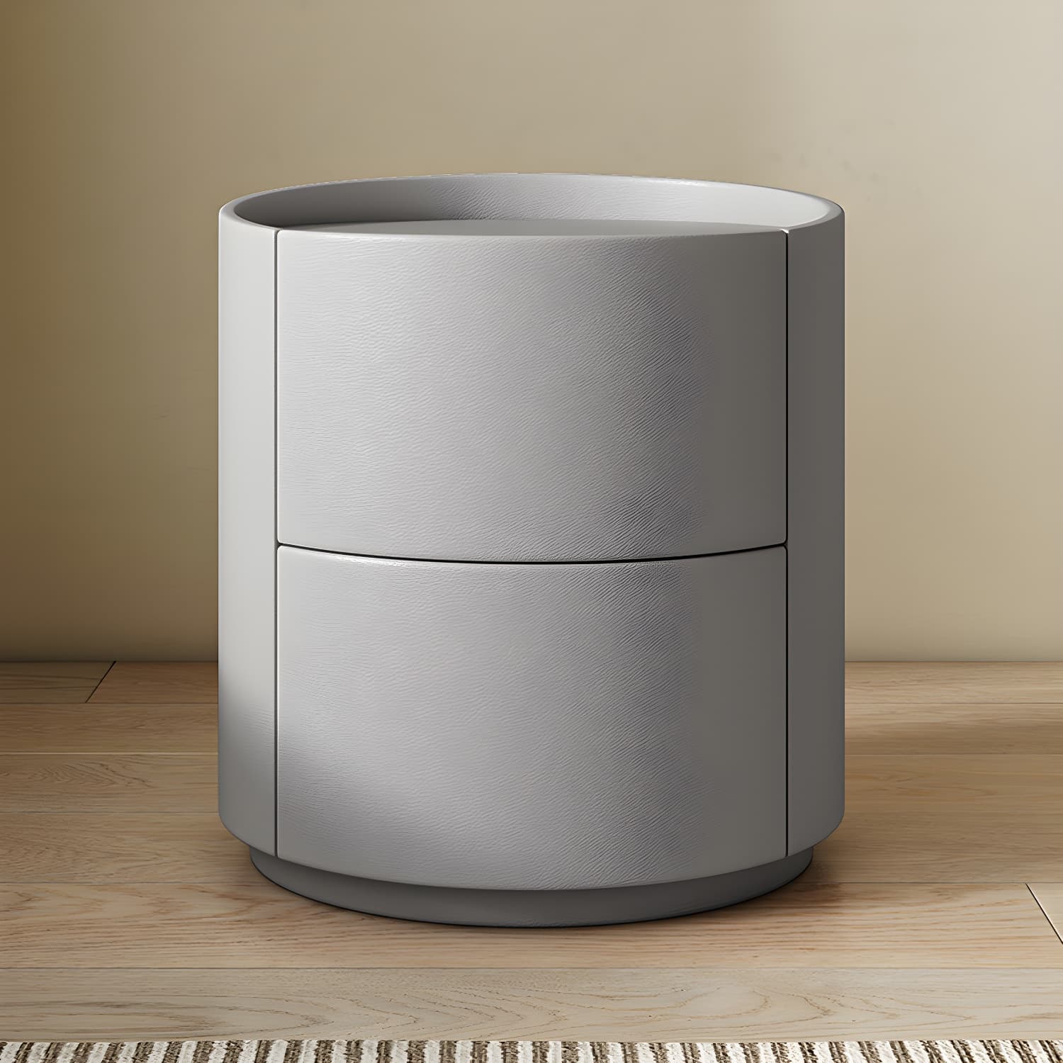 Modern Faux Leather Nightstand with 2 Drawers in Light Wood Tone thumbnail 6
