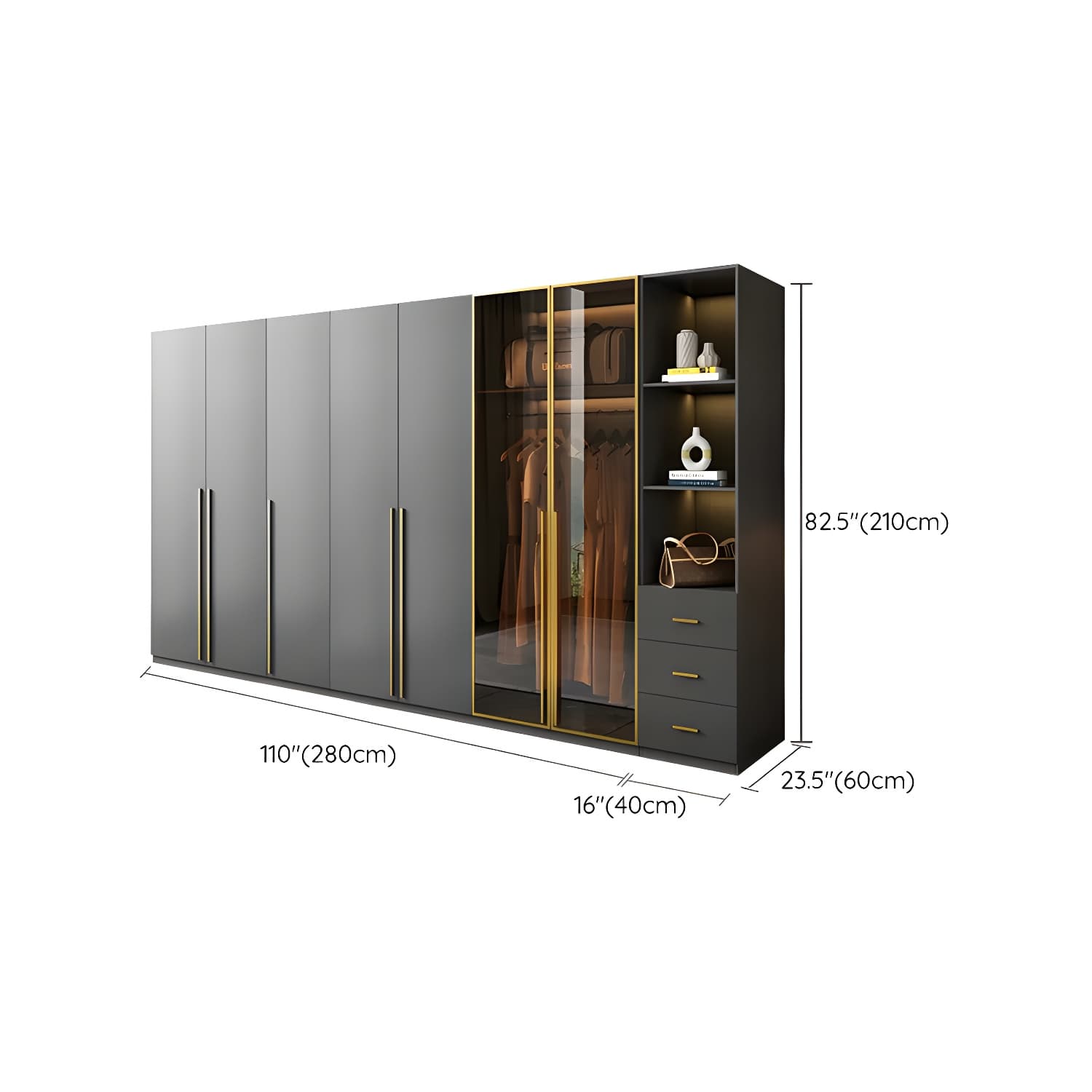 Modern Black Wood Wardrobe Armoire with Soft-Close Drawers & Clothing Rod thumbnail 31