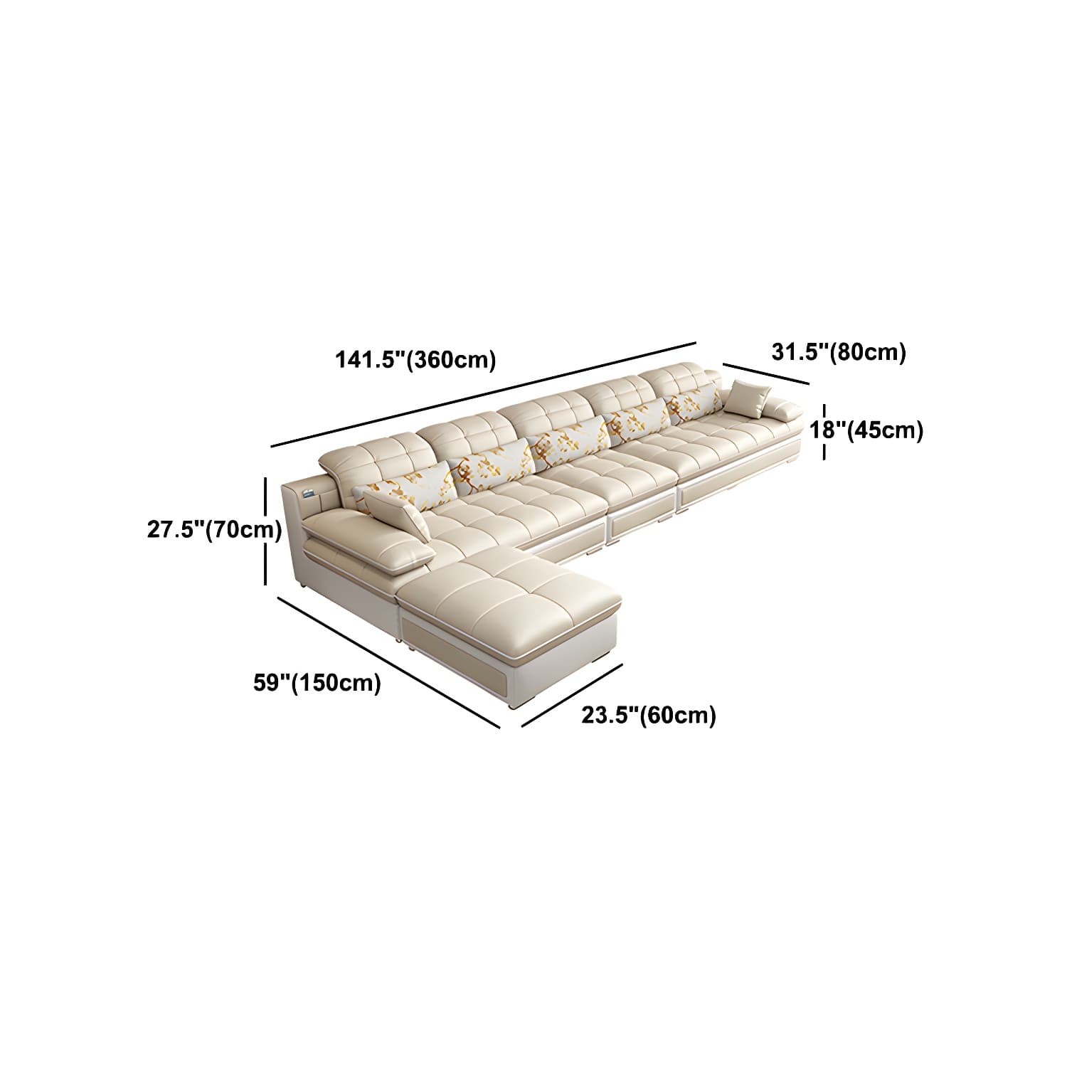 Contemporary Faux Leather Sofa & Chaise Biscuit Back Pillow Top Sofa thumbnail 17