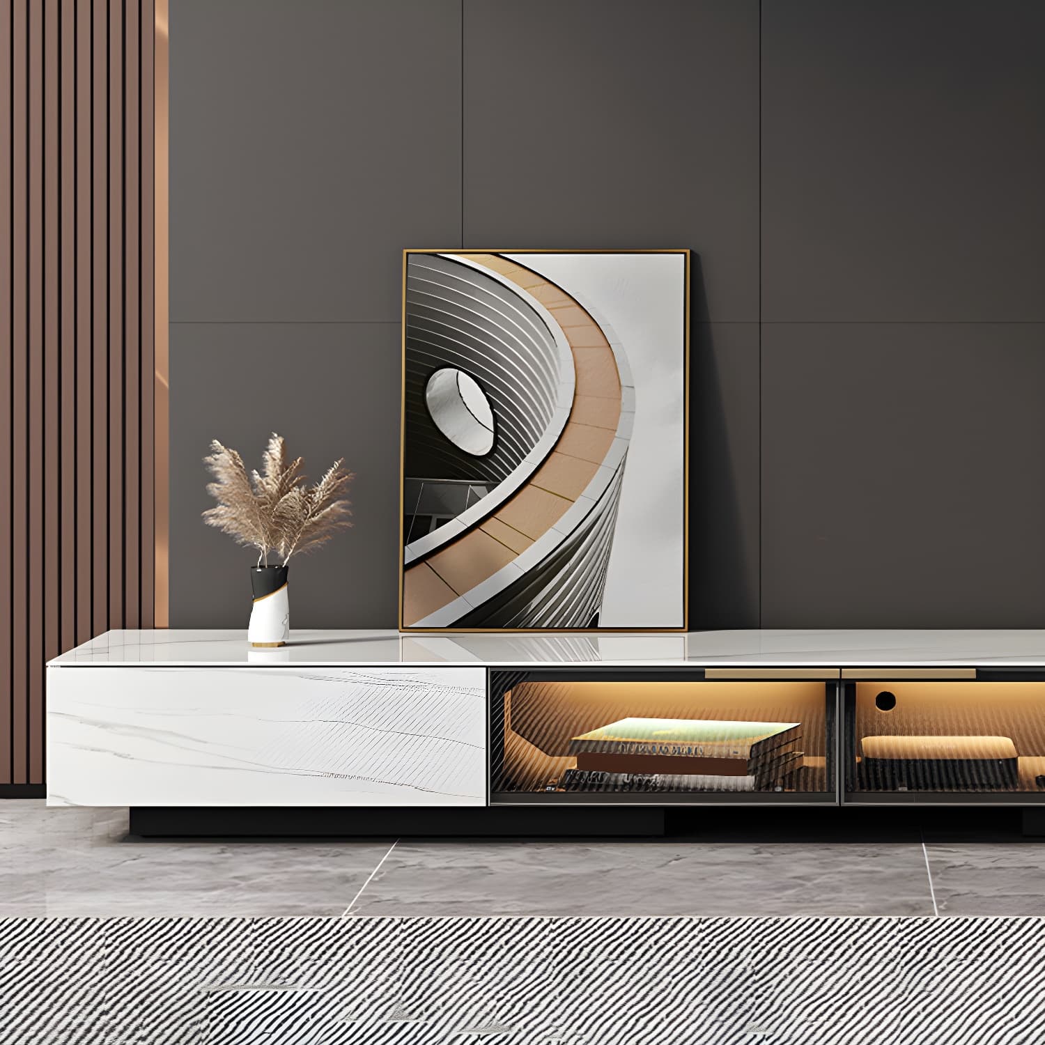 Stone TV Stand Console Contemporary Media Console with Drawers thumbnail 8