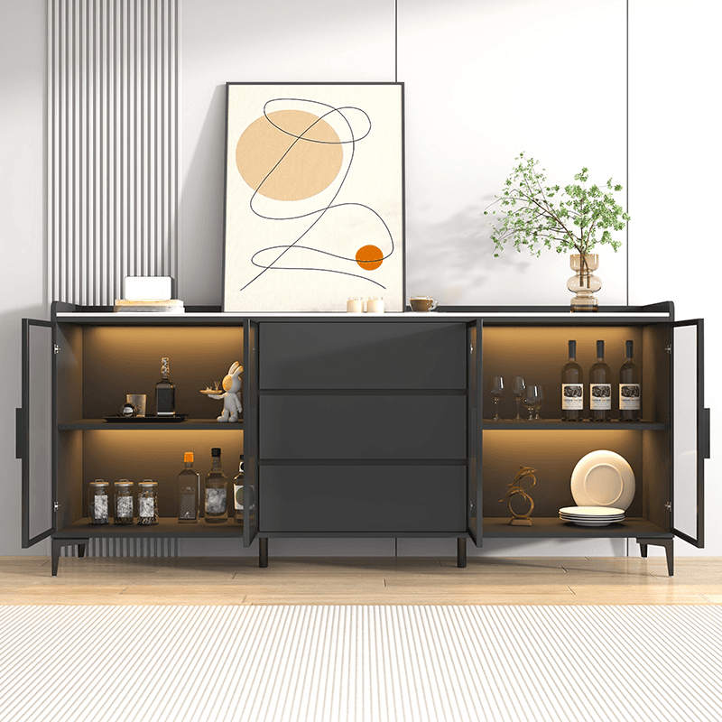 Ground Buffet Table/Server with Stone Countertop, Glass Doors, and Flexible Shelf Storage Compartment thumbnail 4