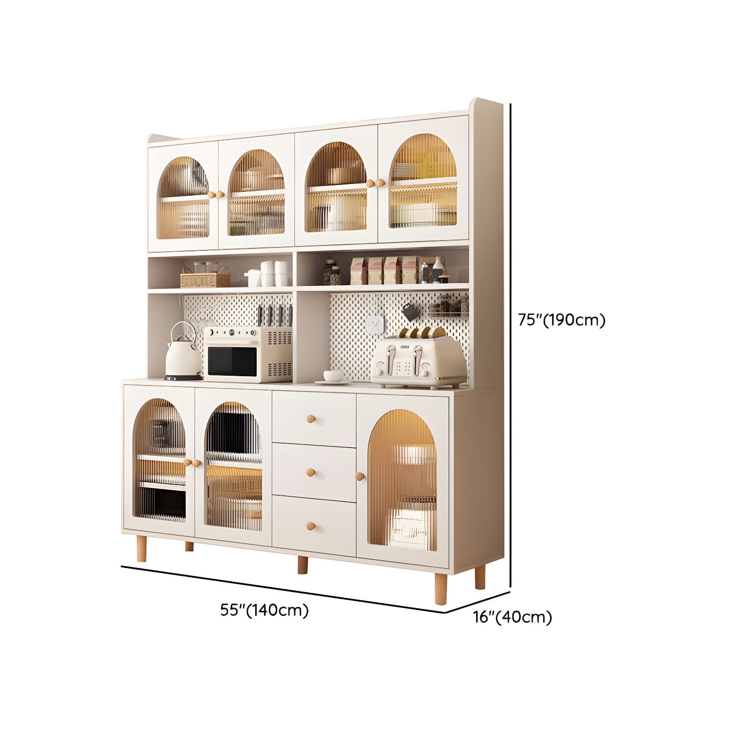 Scandinavian Wood Sideboard Cabinet with Adjustable Shelves and Glass Doors - 40cm Width thumbnail 31