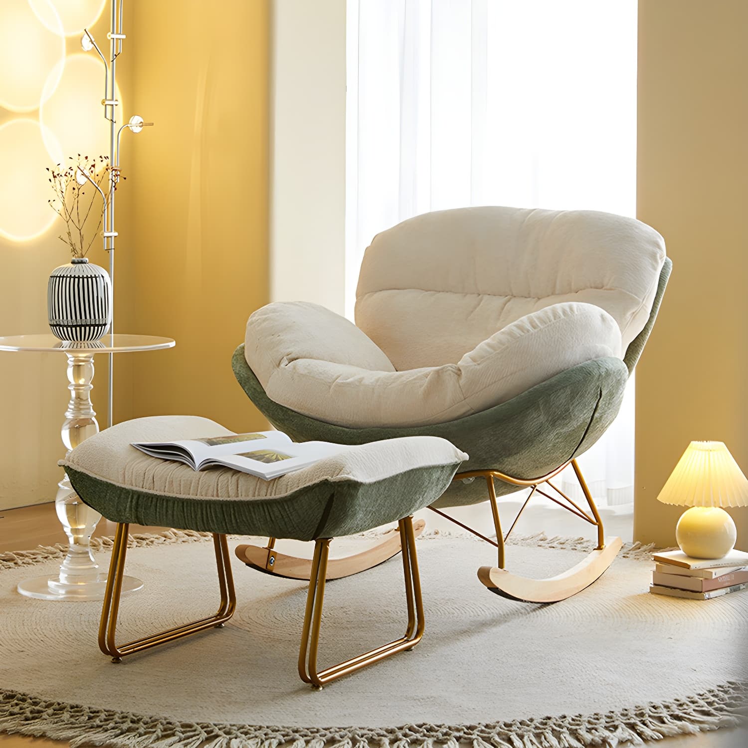 Scandinavia Rocking Accent Chair with Removable Cushions in Solid Wood thumbnail 16