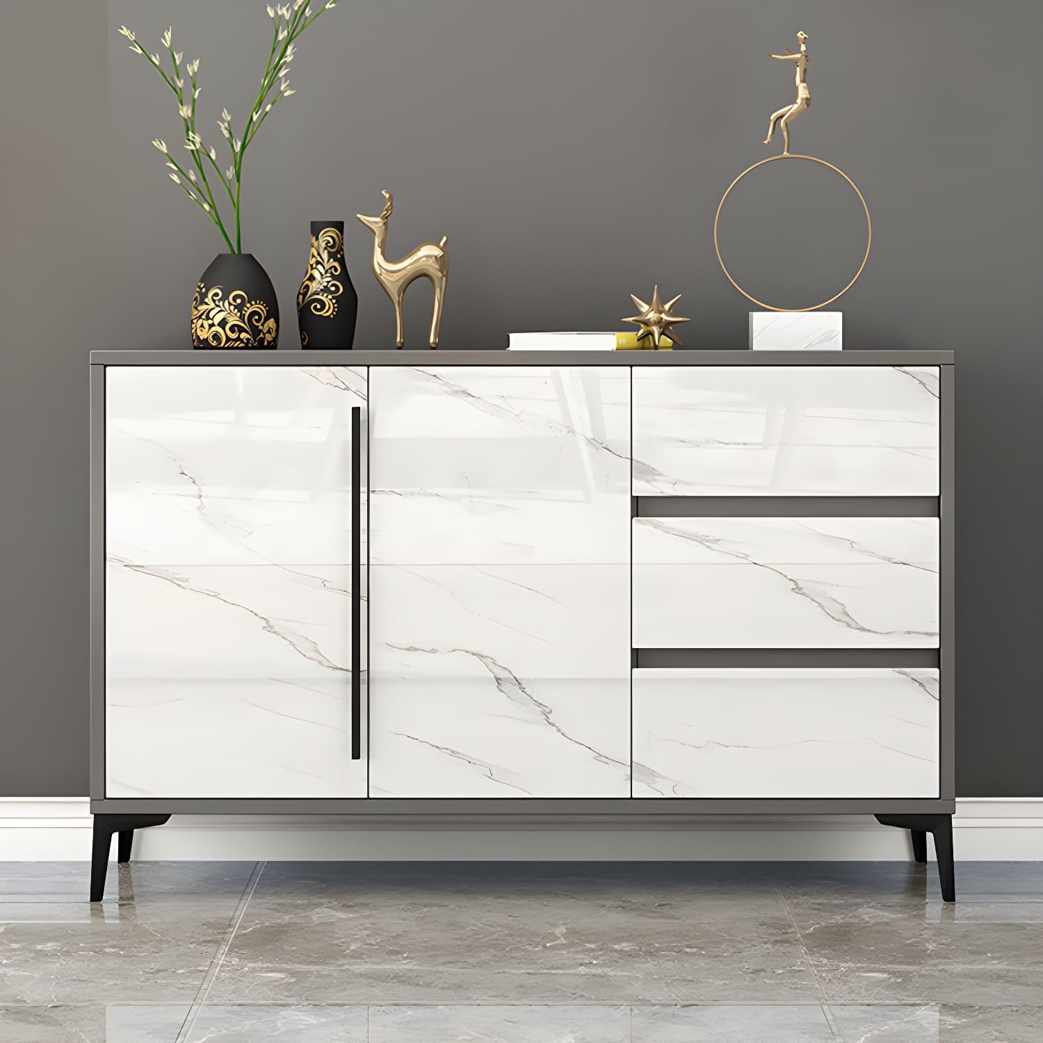 Engineered Wood Buffet Server with Drawers Modern Sideboard Table thumbnail 4