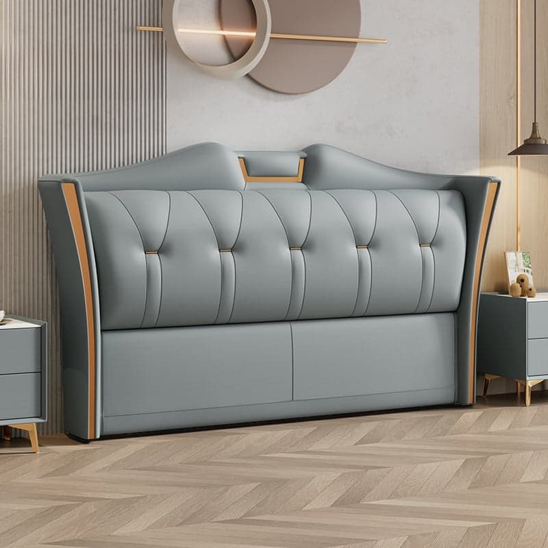 Trendy Wingback Headboard in Natural Wood with No Distressing, Camelback Shape for Queen/Full Bed, Featuring Sponge Upholstery and Standard Height thumbnail 3