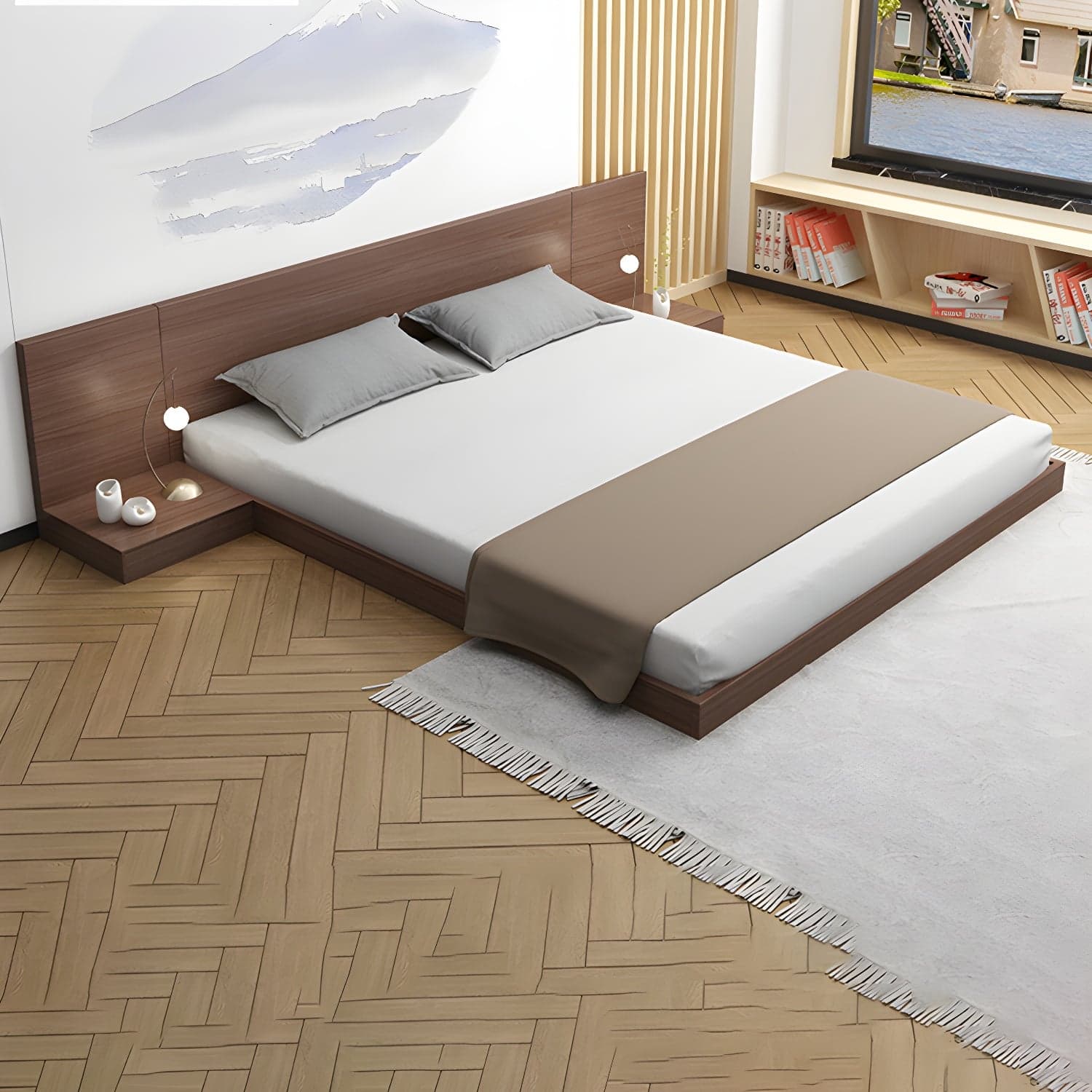 Solid Wood Platform Bed Mid-Century Modern Platform Bed Frame Mattress Included thumbnail 15