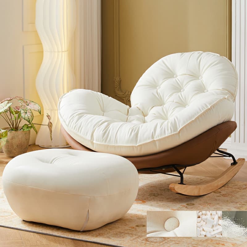 Minimalist Metal Upholstered Indoor Rocking Chair with Ottoman and Spindle Back , Recessed Arm and Natural Wood Finish thumbnail 11