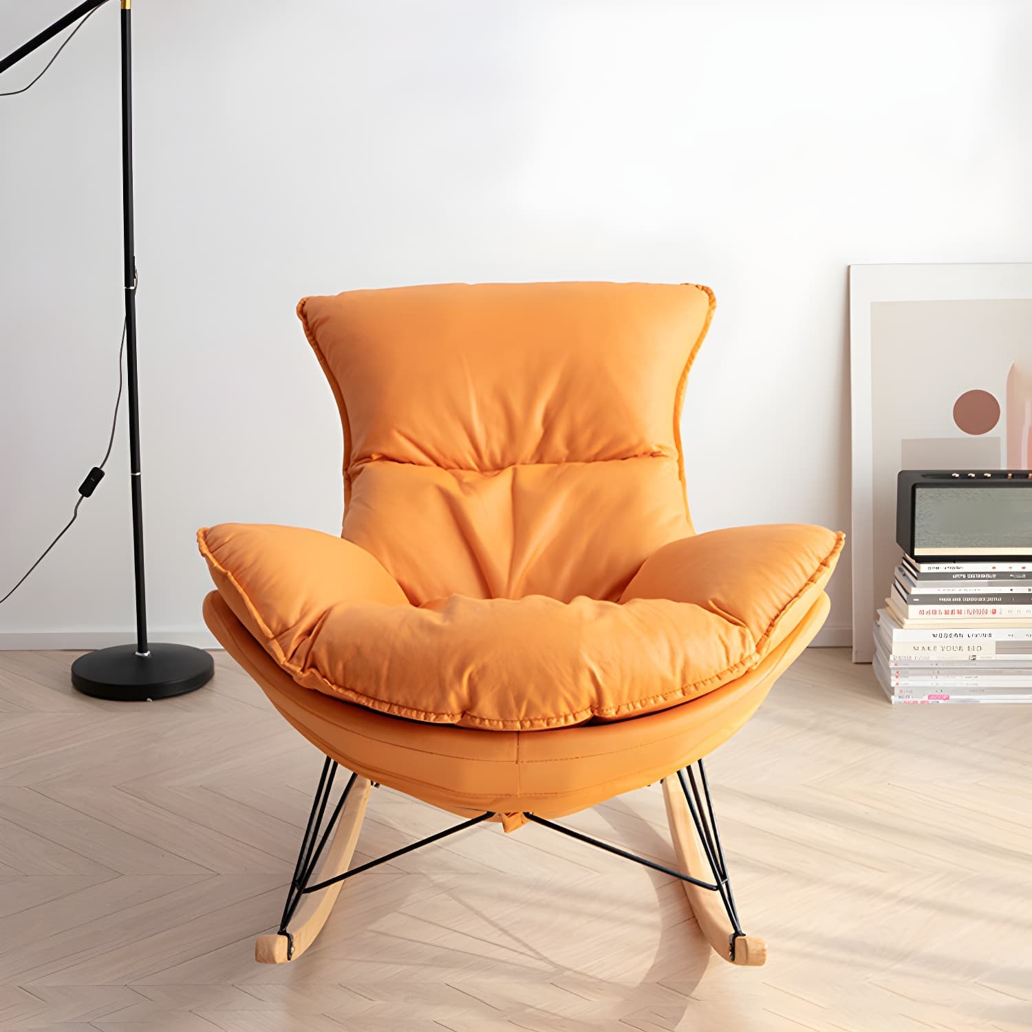 Contemporary Indoor Rocking Chair with Sled Legs and Spindle Back thumbnail 15
