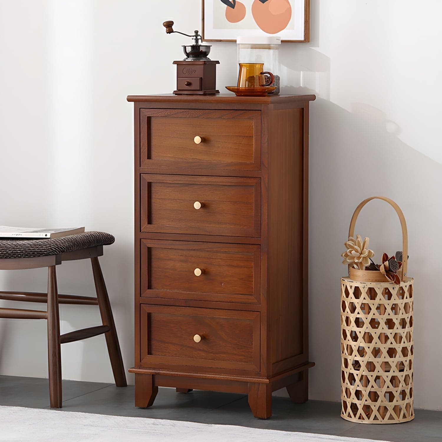 Scandinavian Wood Accent Chest with Drawers - Small Sized Rectangle Cabinet for Storage thumbnail 3