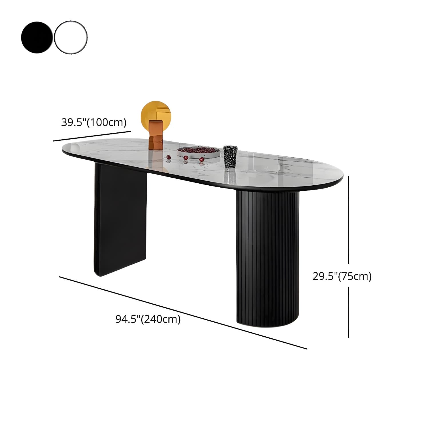 Modern Oval Dinette Table Sintered Stone Top Black Steel Double Pedestal Table thumbnail 18