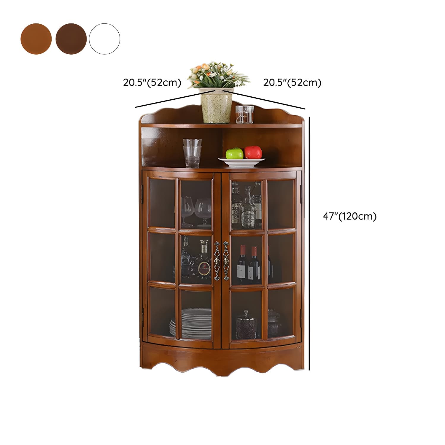 Corner Mid-Century Modern Accent Cabinet with Wood Countertop and Glass Doors thumbnail 16