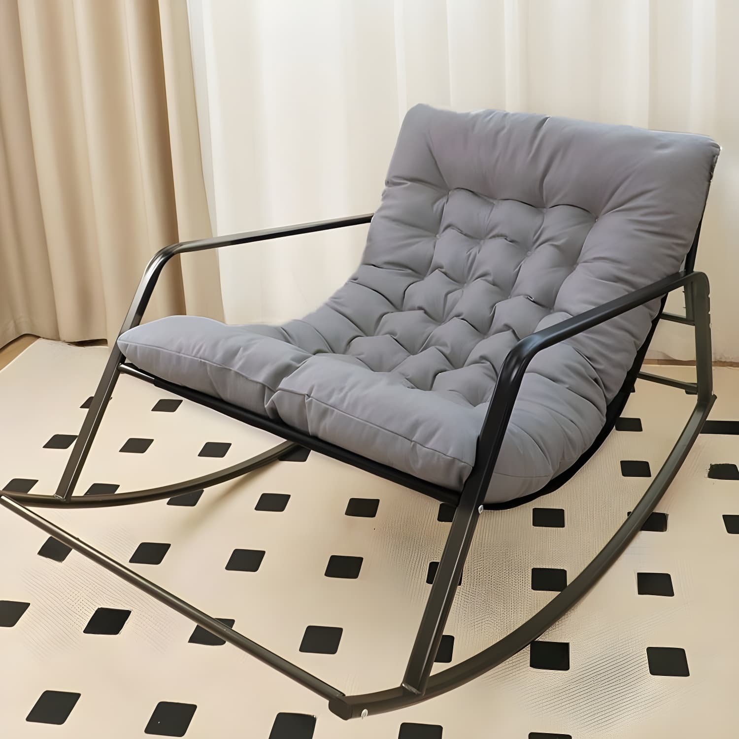 Modern Indoor Rocking Chair with Track Arms, Spindle Back and Metal Legs thumbnail 5
