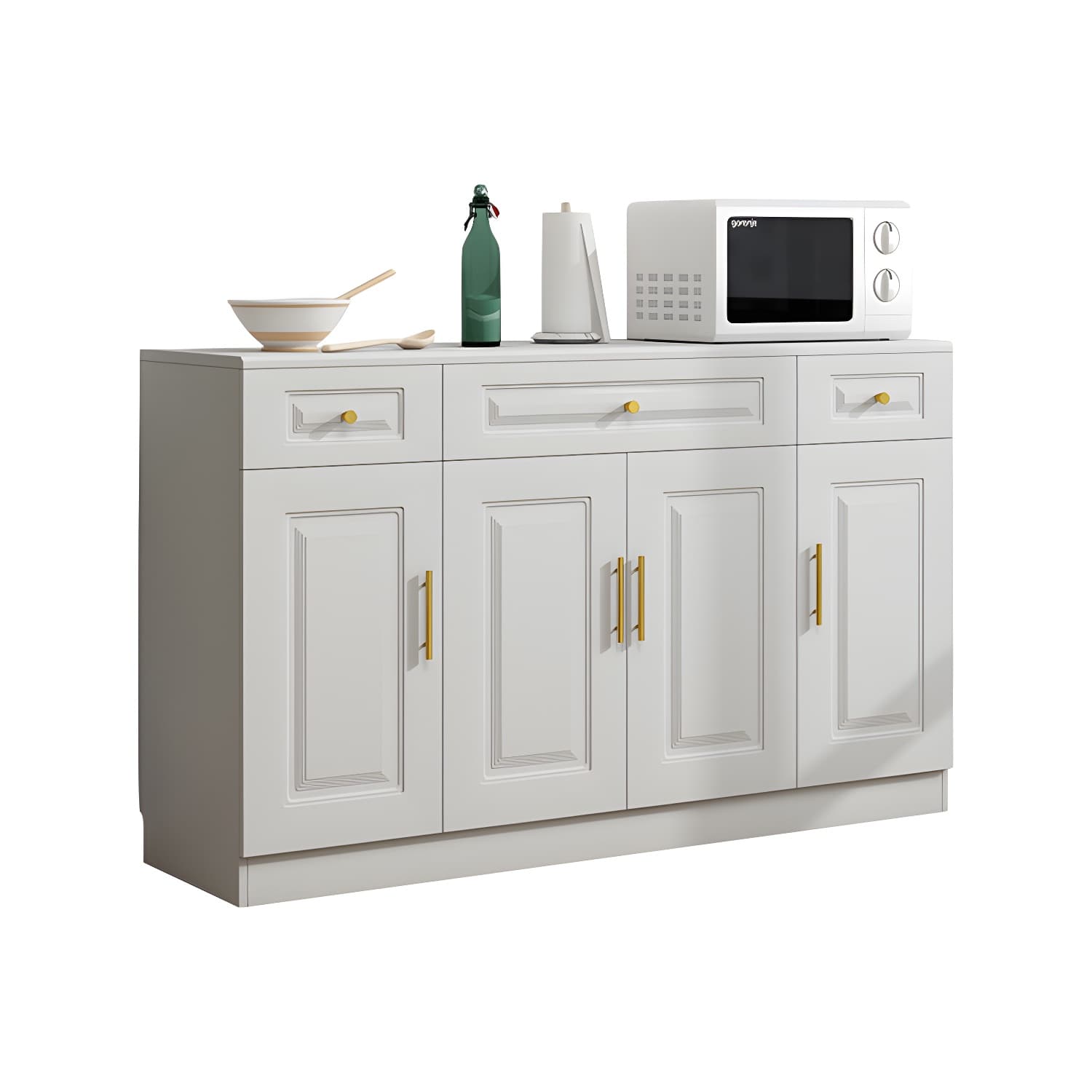 Glam White Wood Sideboard with Storage Cabinets and Included Adjustable Shelving thumbnail 5