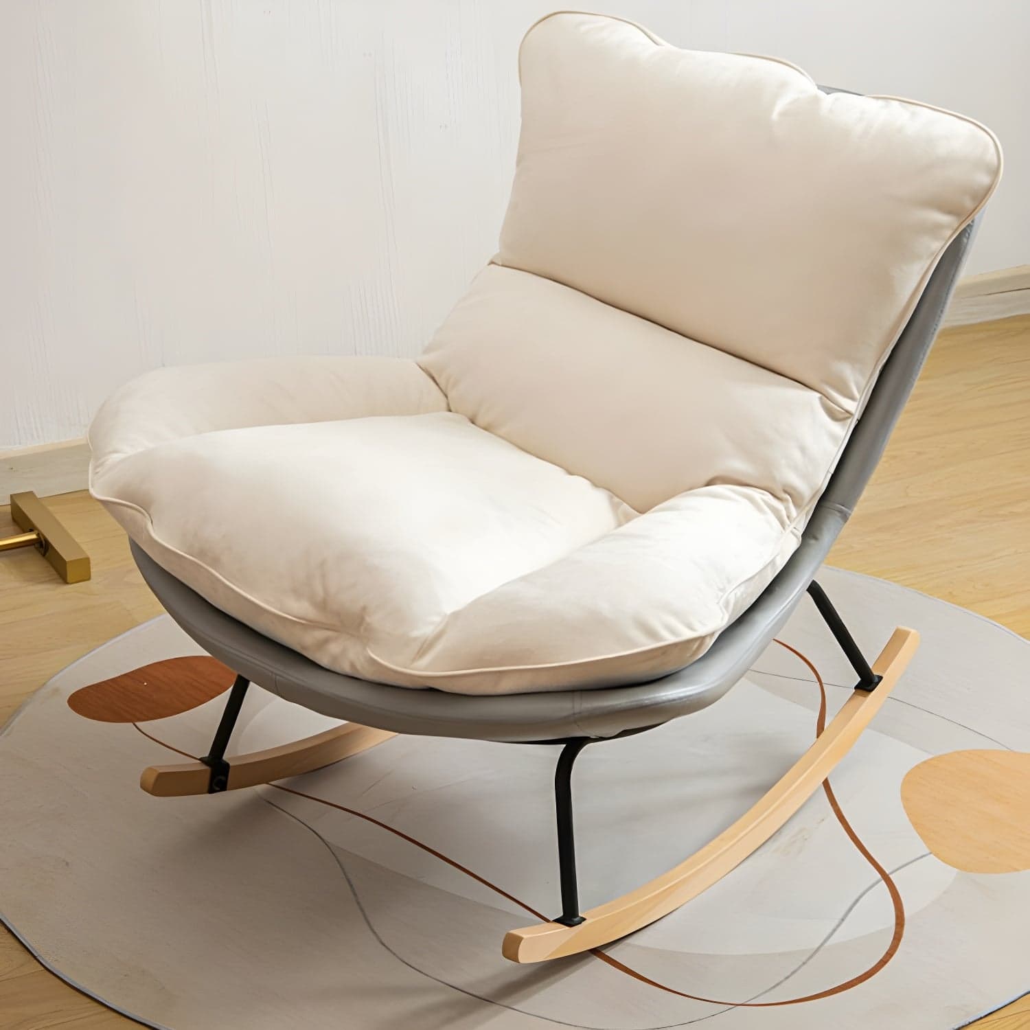 Stylish and Comfortable Modern Upholstered Rocking Chair with Natural Wood Legs thumbnail 7
