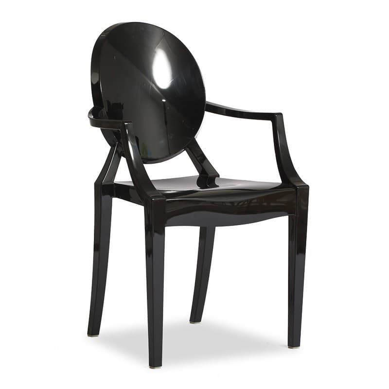 Scandinavian Reliable Arm Chair in Plastic for Dinette with Open Back and Foot Pads thumbnail 2