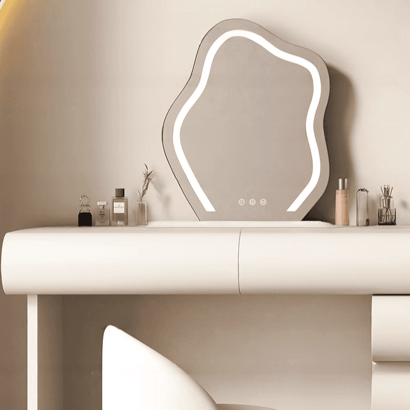 Large Vanity Set with Natural Wood Table Top, White Chair, 8 Drawers, Mirror Lights, and Scalable Design thumbnail 7