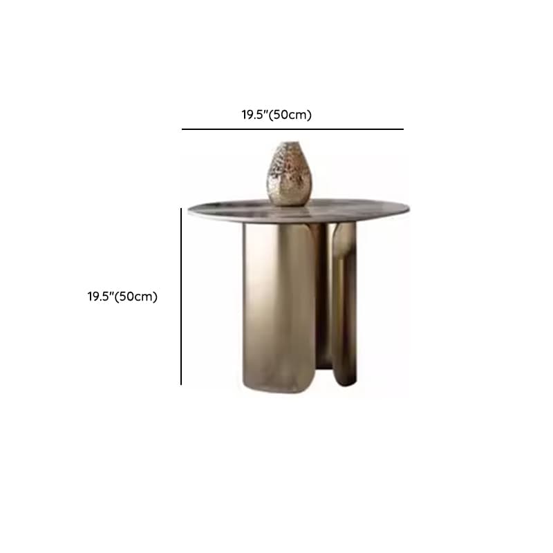 Chic Modern Round Beige Stone Top Coffee Table with Industrial Iron Base thumbnail 16