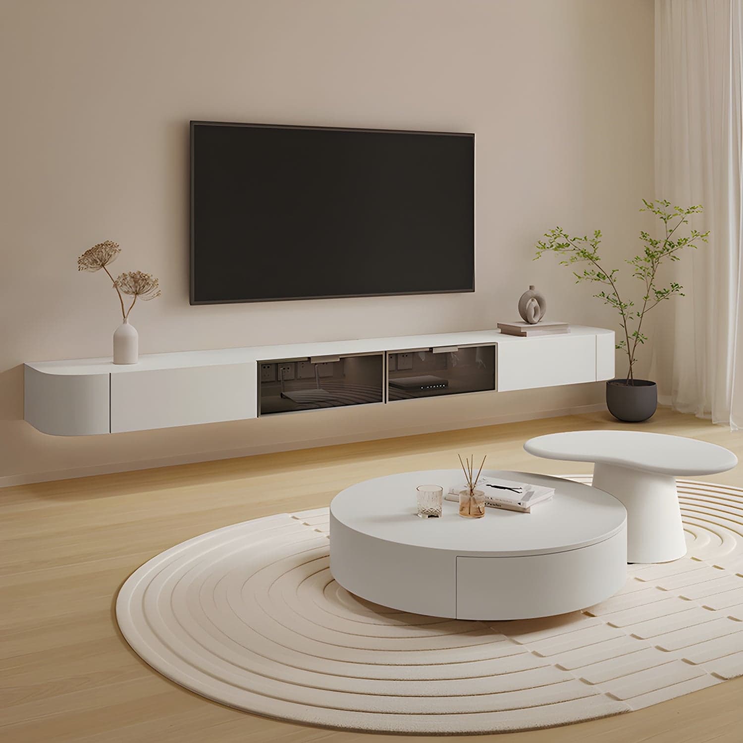 Modern White TV Media Stand Floating TV Stand Console with Drawers for Living Room thumbnail 14