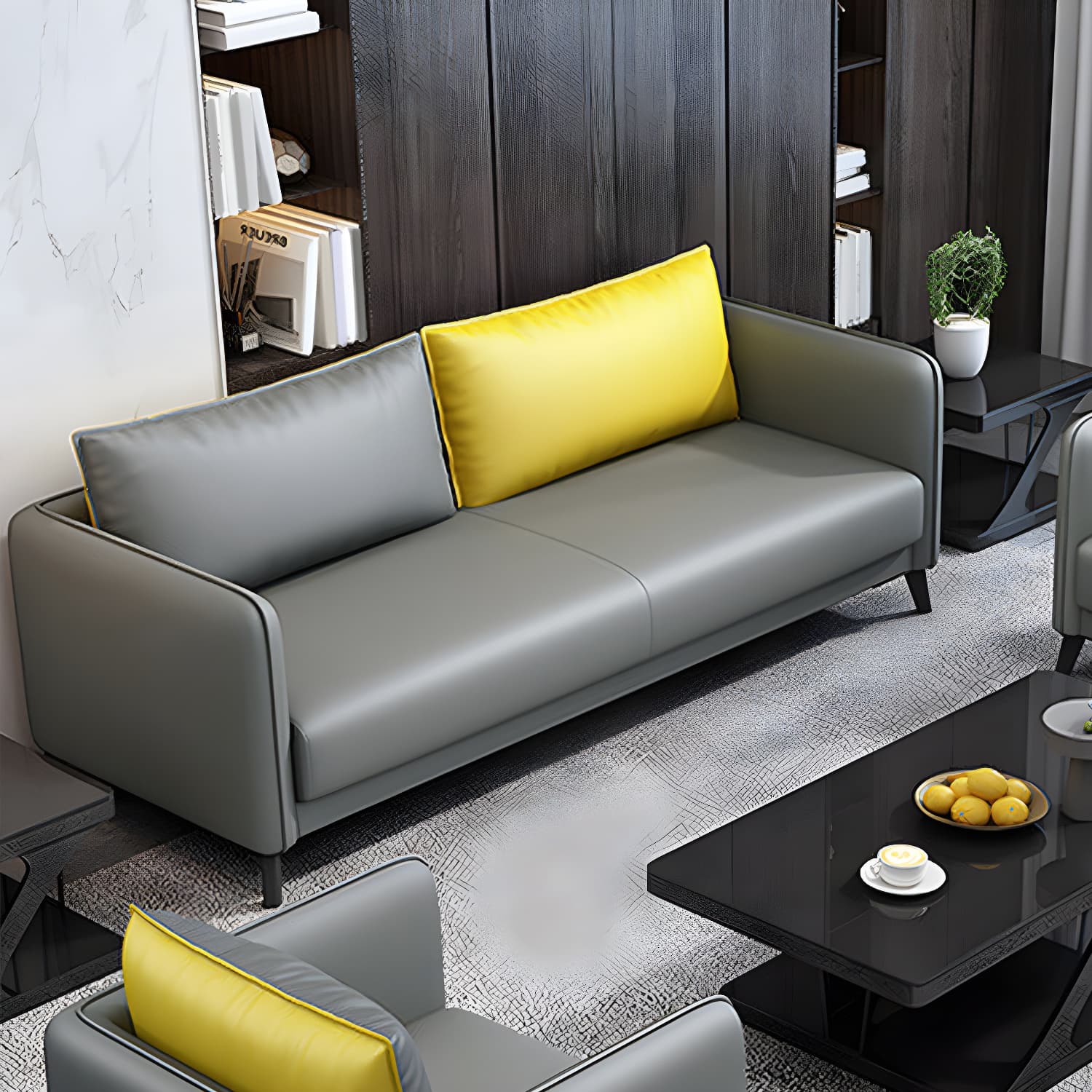 Standard Square Arm Leather Stain Resistant Sofa Couch with Pillows thumbnail 3