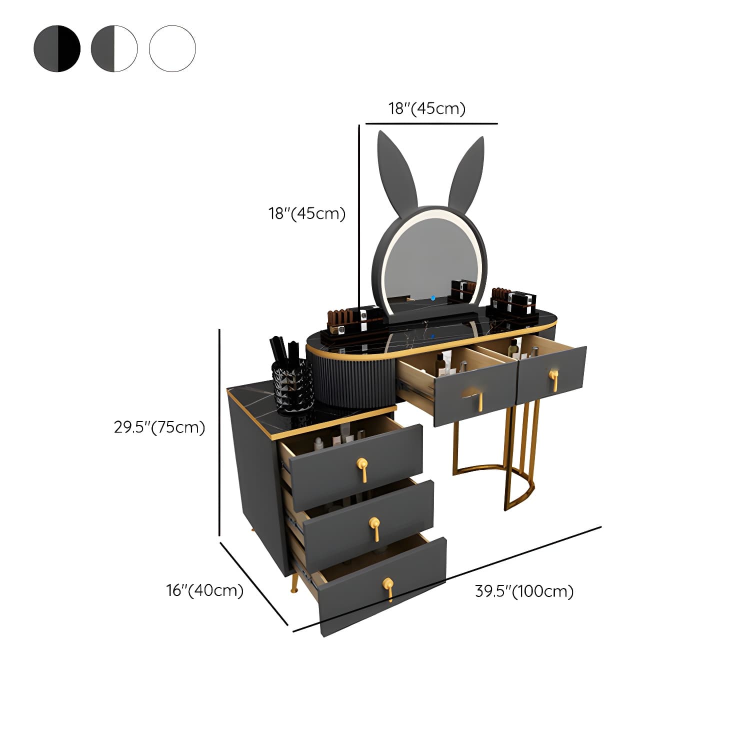 Contemporary Vanity Makeup Dressing Table Stool Set with Storage Drawers thumbnail 16