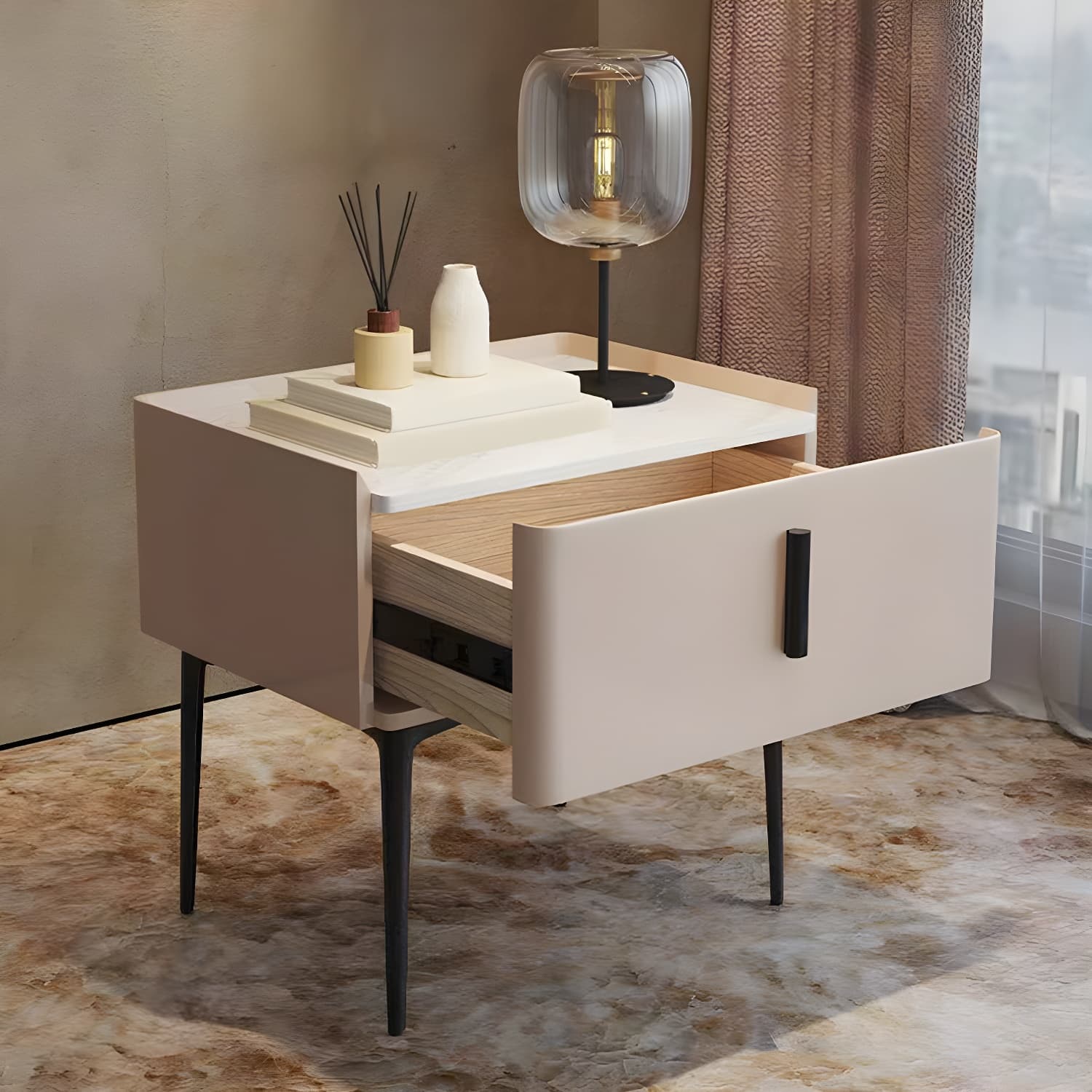 Contemporary 1 Drawer Accent Table Nightstand Antique Finish Bed Nightstand thumbnail 10