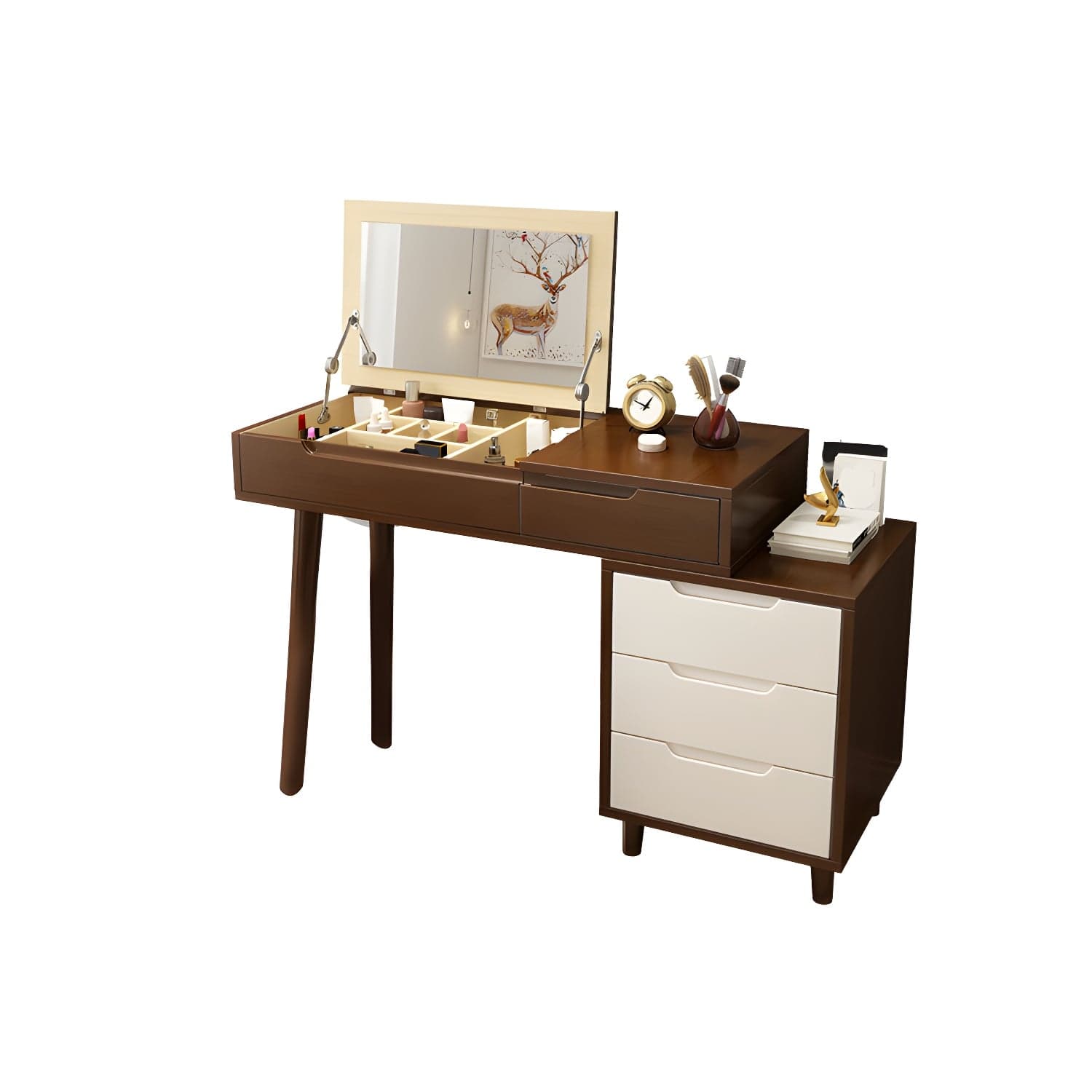 Solid Wood 1/4-Drawer Vanity Makeup Table with Mirror and Stool - 17.72" D thumbnail 4