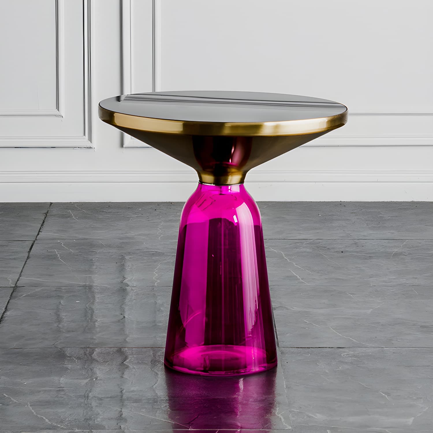 Pedestal Cone Coffee Table Modern Round Glass Top Cocktail Table thumbnail 15