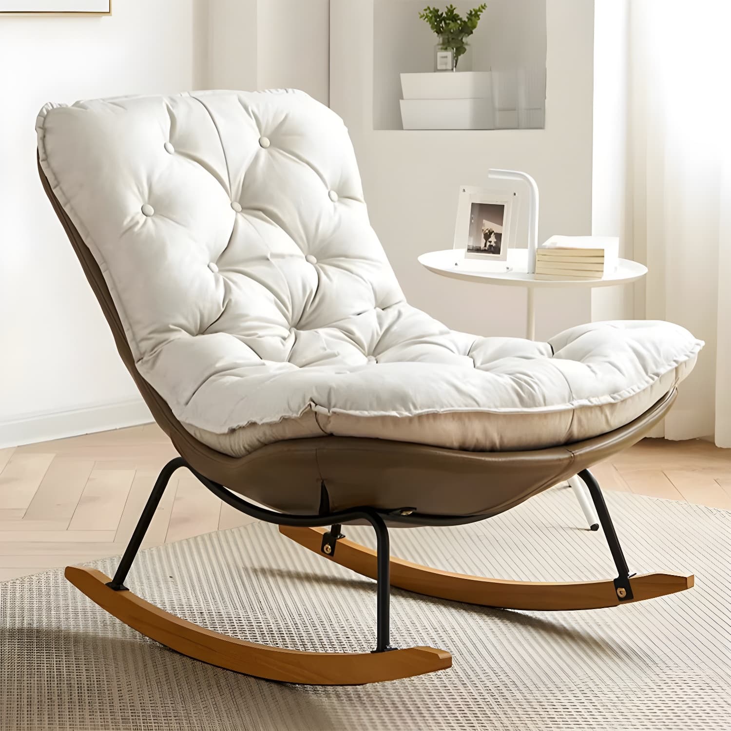 Stylish Modern Metal Rocking Chair with Tufted Upholstery and Stain-Resistant, Removable Cushions thumbnail 10