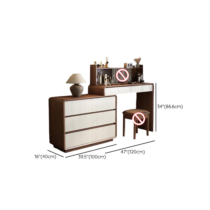 Simplistic Large Vanity Set with Rubberwood Table Top and Auburn Seat, Featuring 8/11/5 Drawers, No Suspension thumbnail 8
