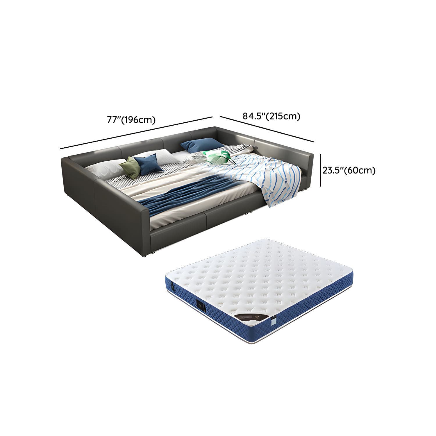 Contemporary Grey Genuine Leather and Wood Standard Bed for Bedroom thumbnail 16