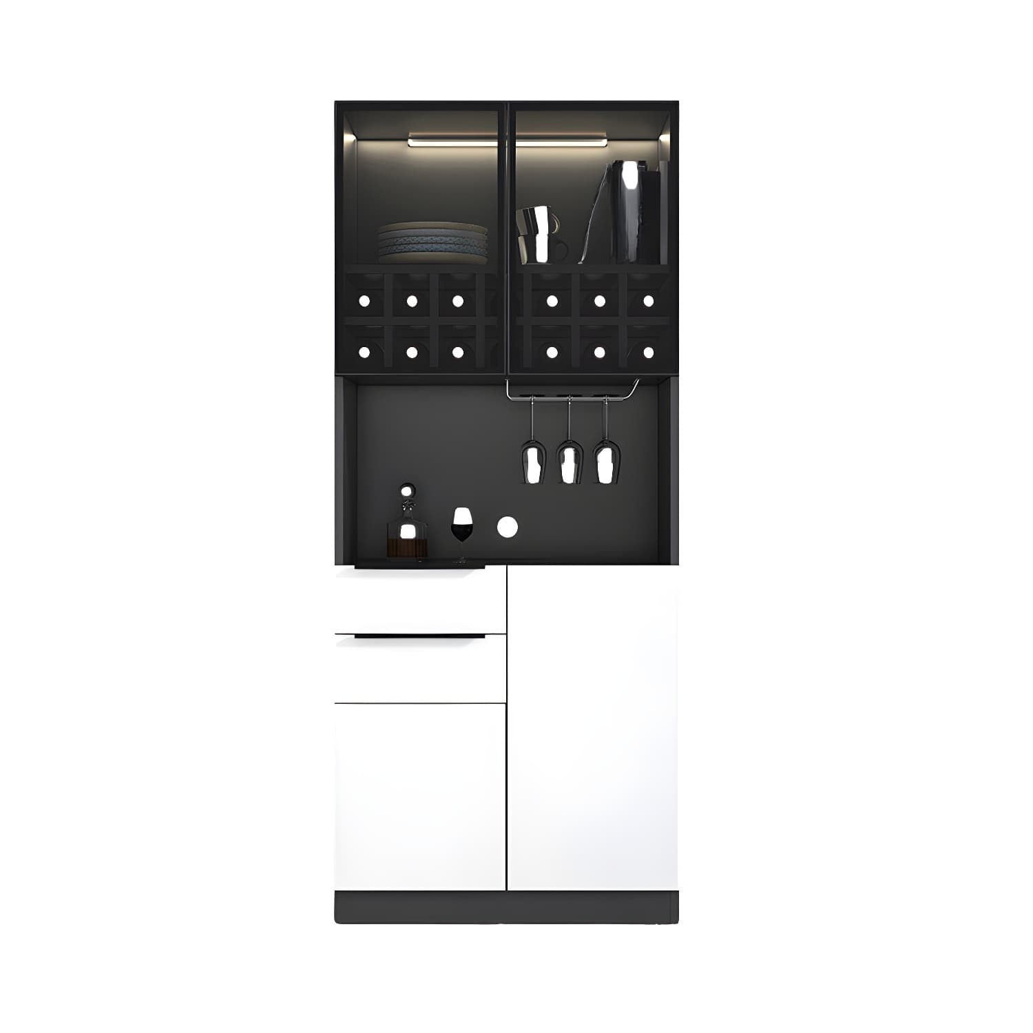 Luxurious Dark Wood Sideboard with Glass Doors and Elegant Stemware Rack thumbnail 8